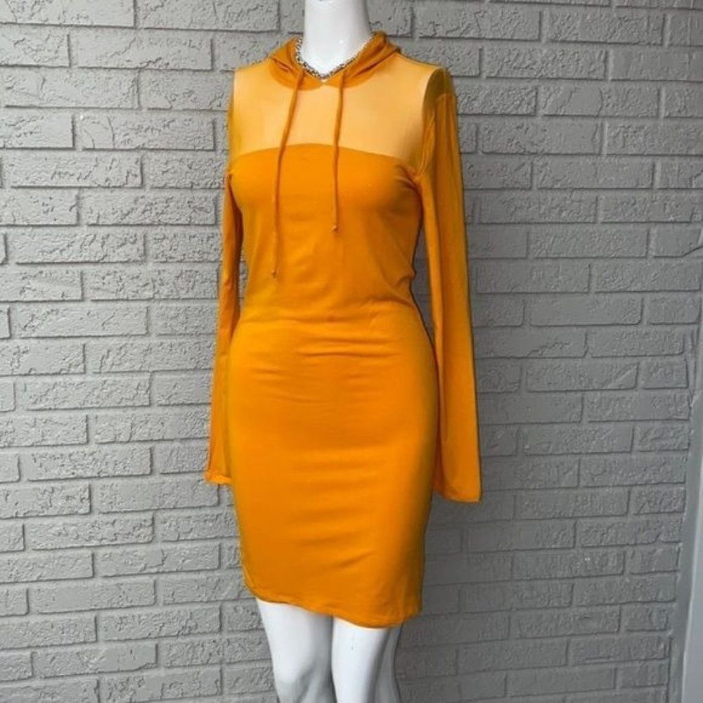 Heart & Hips Mesh Hoodie Bodycon Hoodie Dress Size S